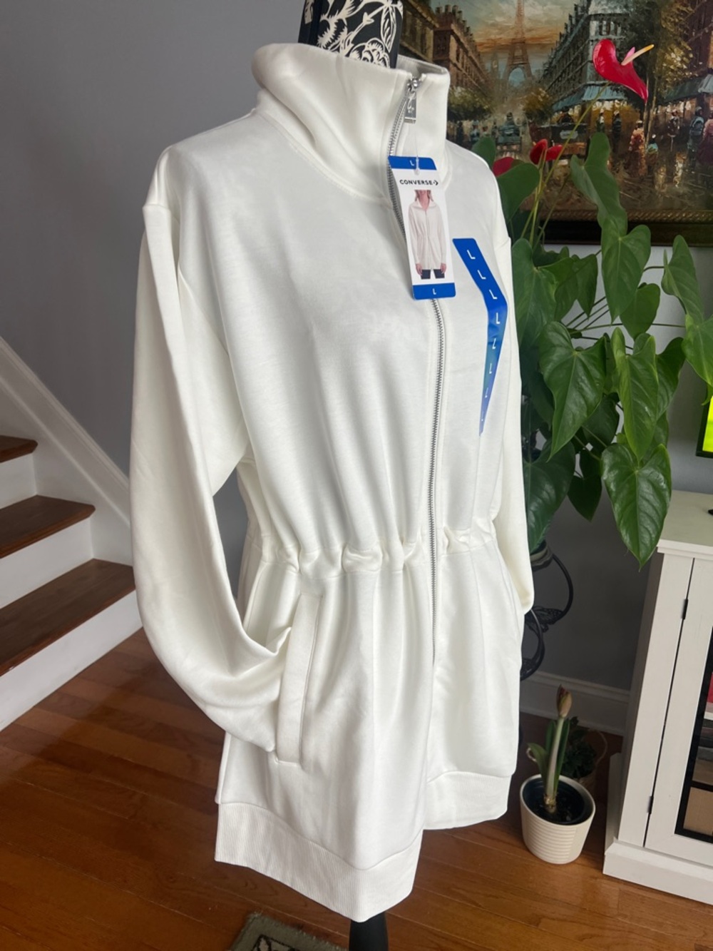 NWT Converse Drawstring Waist Zip-Up Hooded Jacket